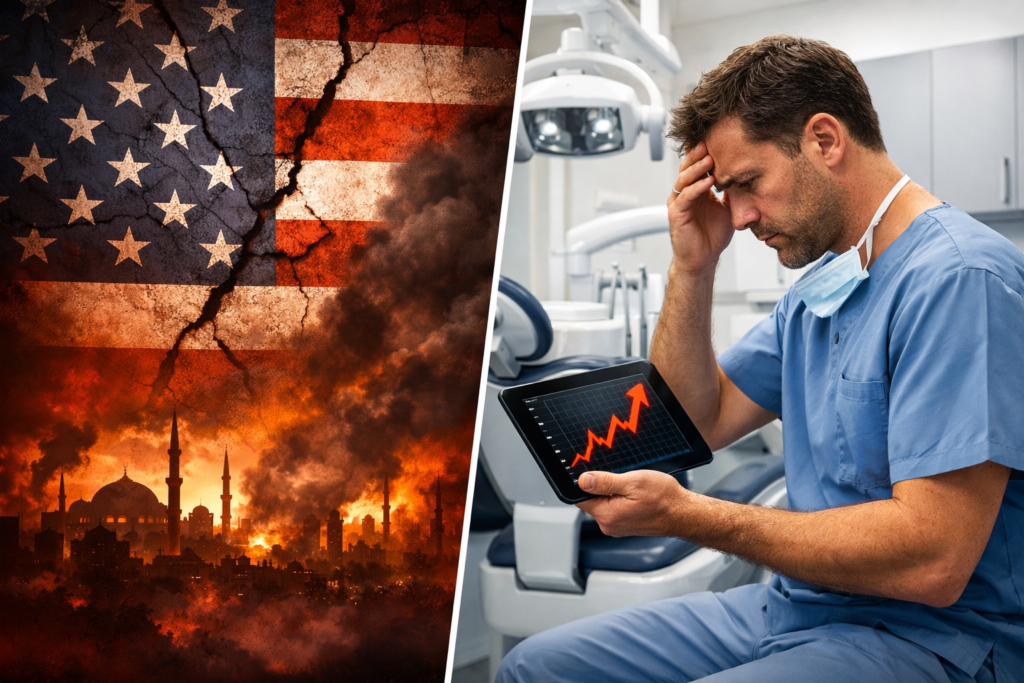 How the Iran US War Is Impacting USA Dental Businesses — And How to Stay on Top of Google Right Now 1 Contrasting worlds of crisis and care
